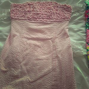 Lilly Pulitzer pink seersucker strapless dress